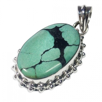 Genuine tibet turquoise sterling silver pendant